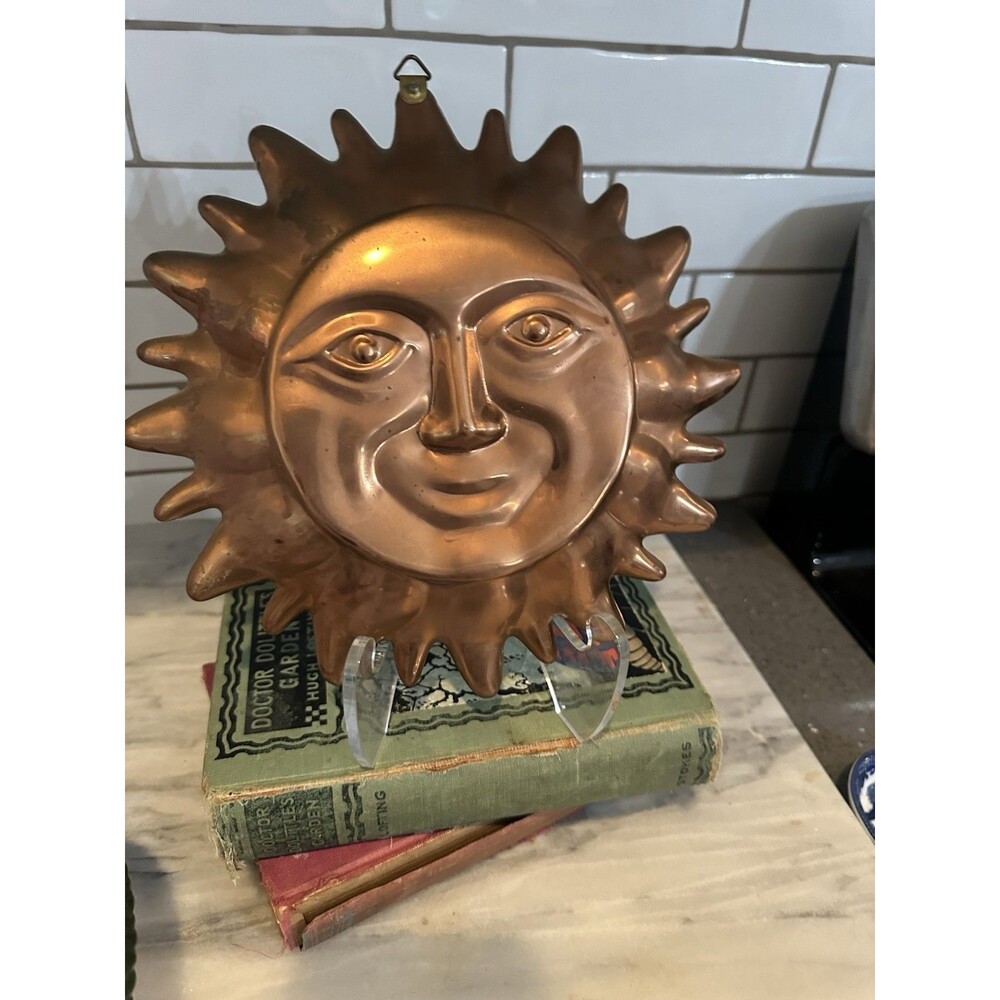 Vintage Boho Copper Silver Sun Face Celestial Sun Home Wall Hanging Décor 1980s